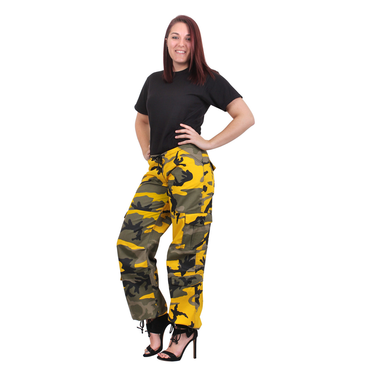 Cargo pants Urban Classics Ladies High Waist Camo Cargo Pants Camo Green |  Queens